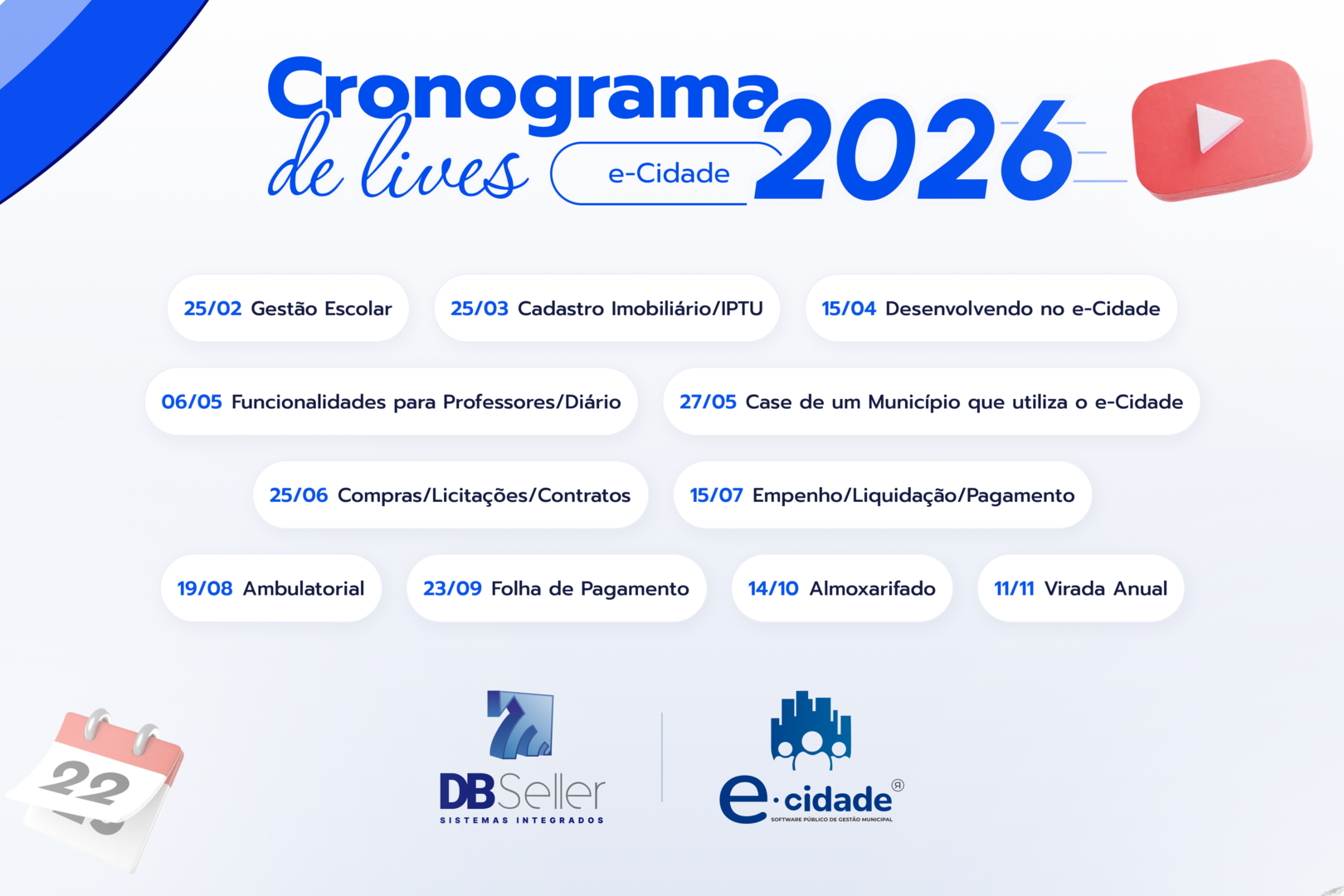 Cronograma de Lives e-Cidade 2026